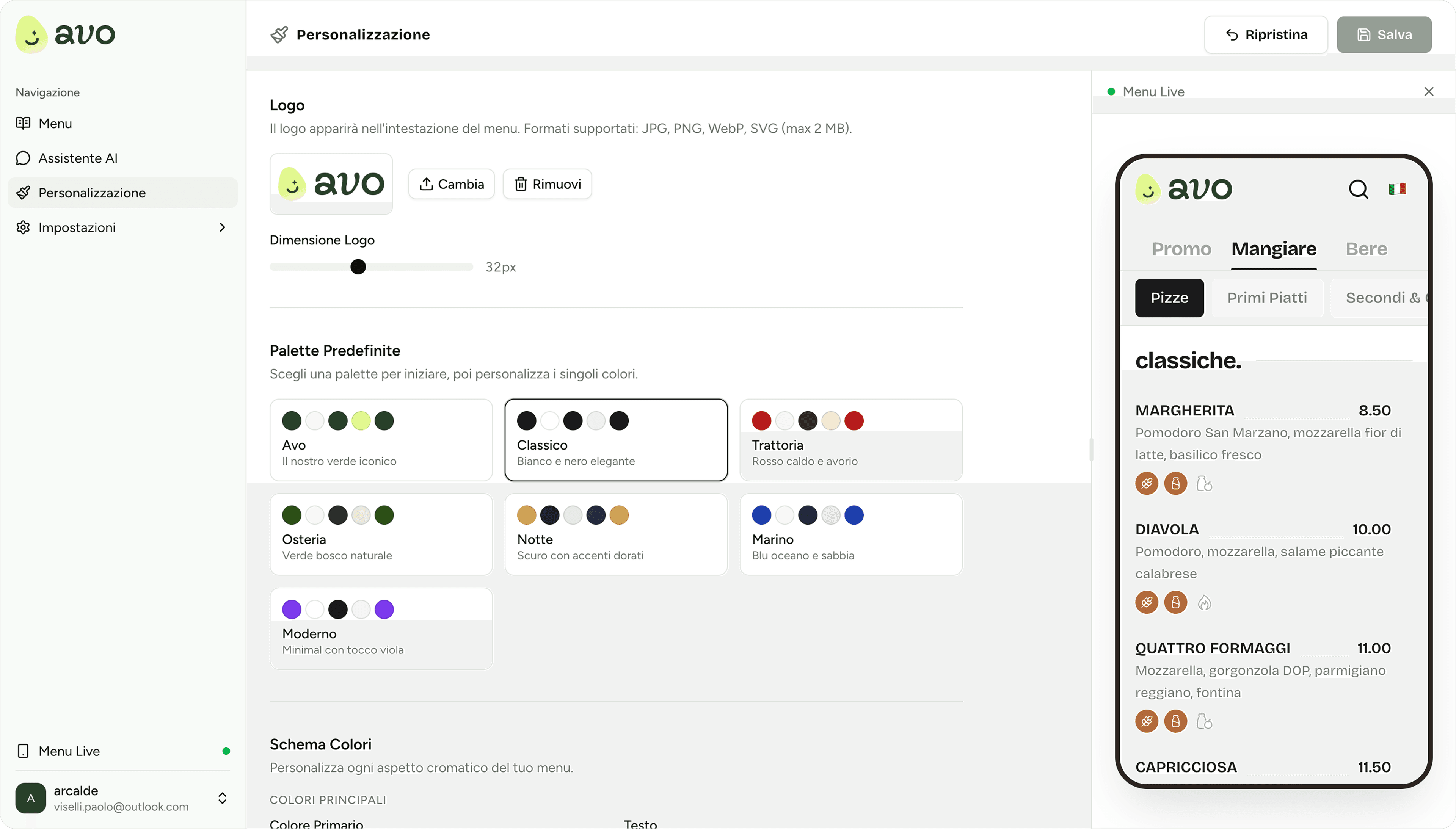 Avo back office — Personalizzazione